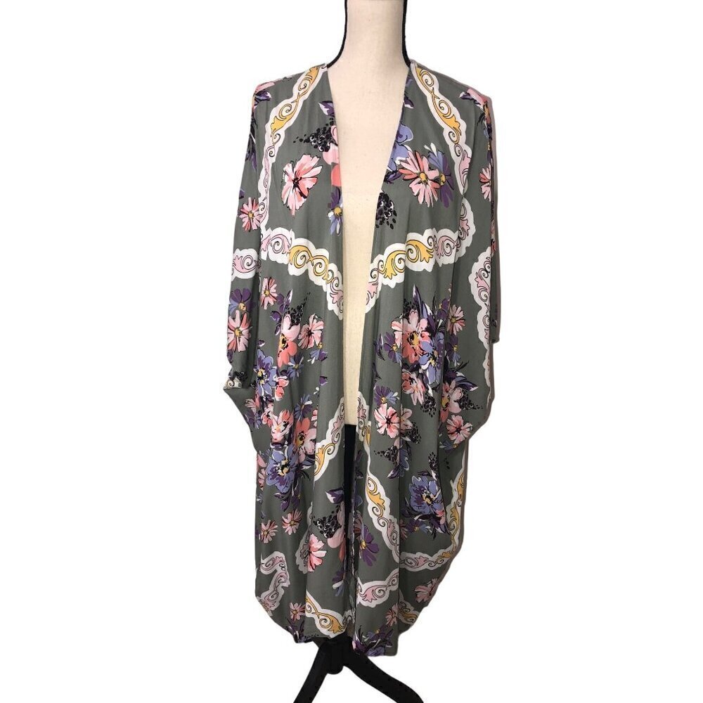 Floral Kimono XL Duster Rayon Swim Cover Open Cardigan Beach Boho